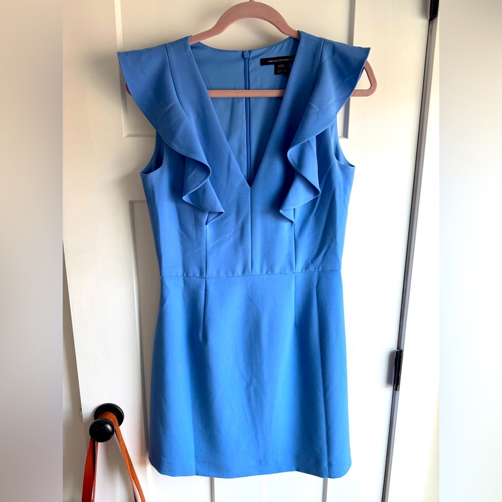 French Connection Blue Ruffle Mini Dress